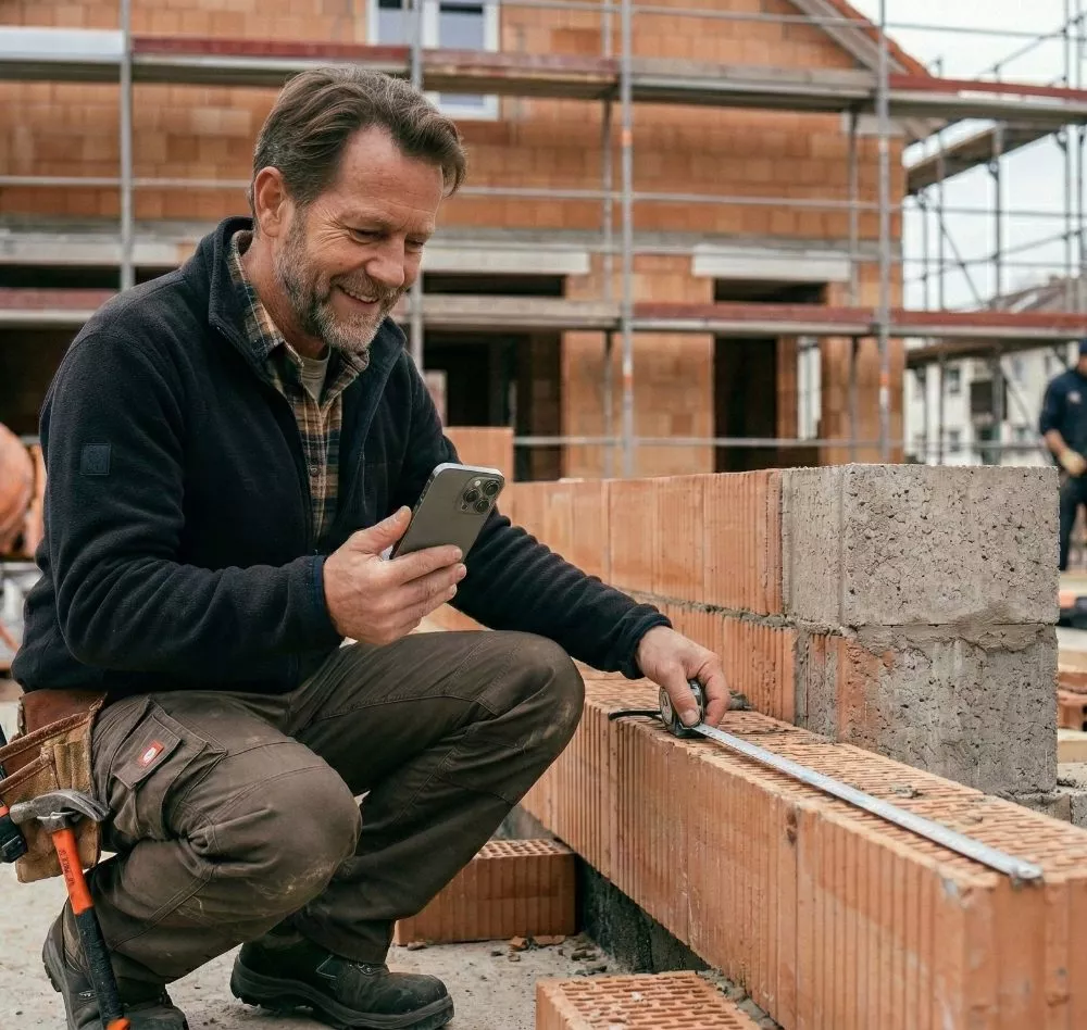 Handwerker auf einer Baustelle beim protokollieren