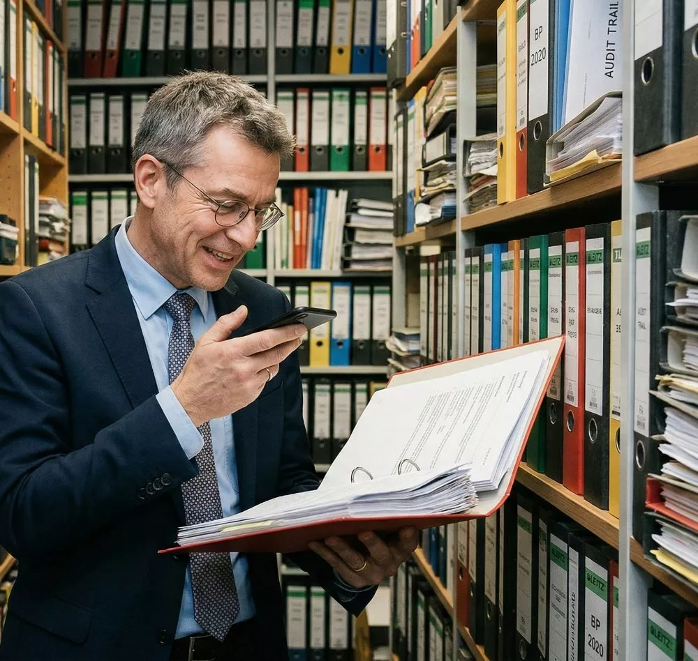 Steuerberater bei der Akten Besichtigung mit VociApp